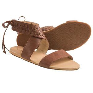 KOOLABURRA Alexa Brown Leather Wrap Sandals Size 8 Woven Ankle Strap Boho Flats